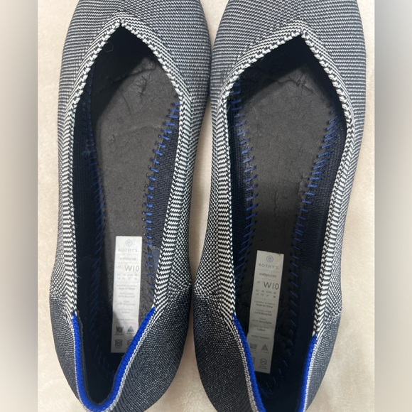 Rothy’s The Flat Round Toe Flats Gray Blue Trim Women’s Size 10 Knit Shoes - Picture 4 of 10